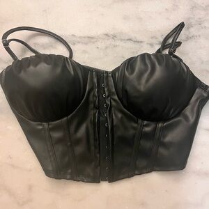 Black Faux Leather Bustier Crop Top